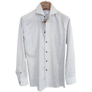 ETON Men's Slim Fit Button Down Shirt Signature Twill White / Blue Polka Dot 15